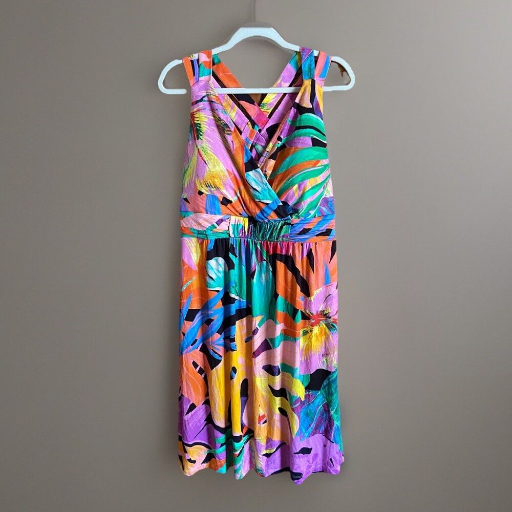 SOMA Weekend Paradise Palms Cross Back Strap Dress Size XL Tropical Beachy Bra